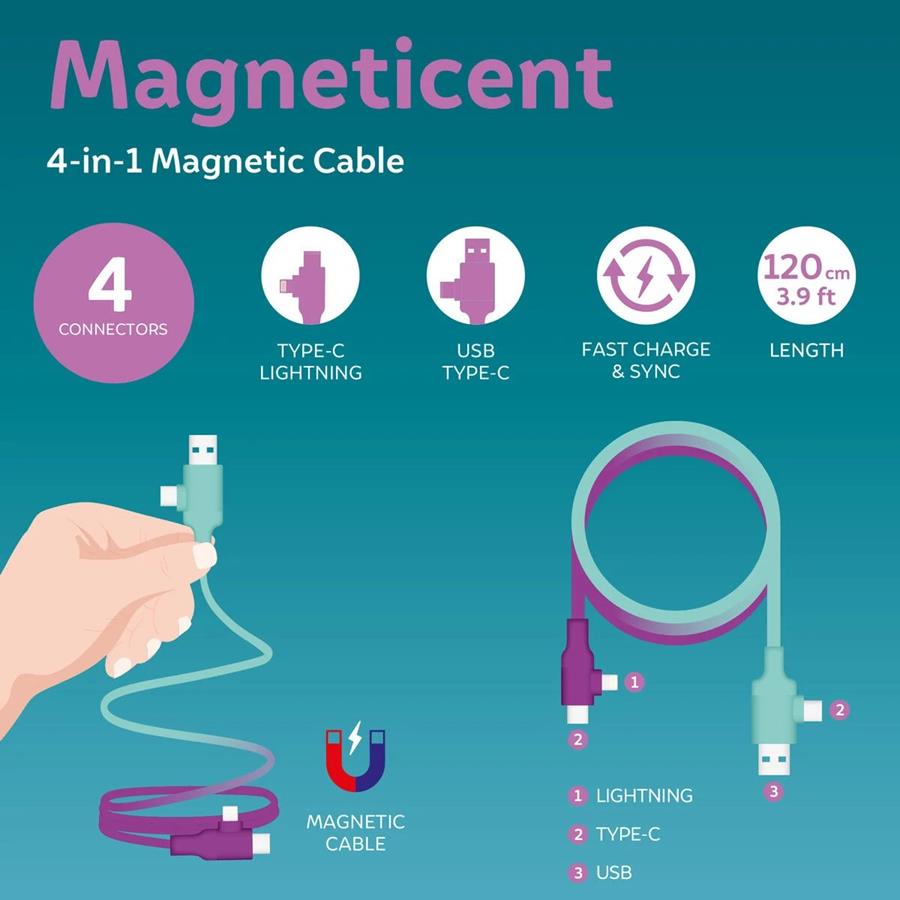 CABLE MAGNÈTIC DE CÀRREGA I SINCRONITZACIÓ 4 EN 1 - MAGNETICENT AURA | 8052694040246 | Llibreria Online de Tremp