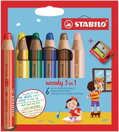 STABILO WOODY 3 IN 1 ESTOIG DE 6 COLORS AMB MAQUINETA | 4006381346900 | Llibreria Online de Tremp
