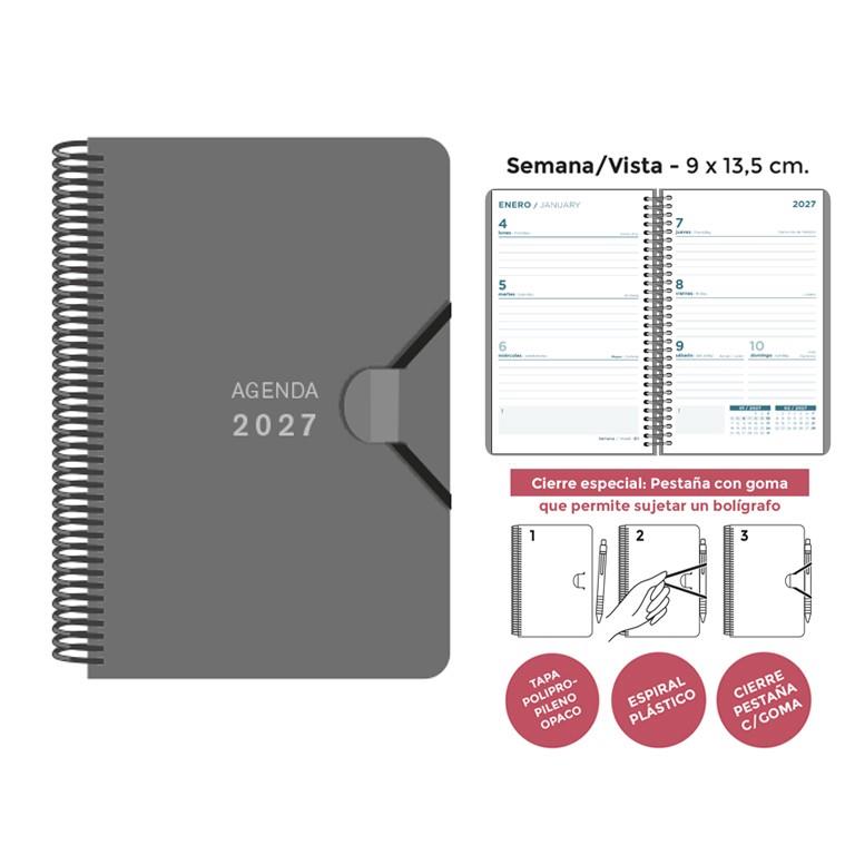 MINI AGENDA 2027 ESPIRAL COLOR GRIS SENFORT SETMANA VISTA | 8412885261087 | Llibreria Online de Tremp