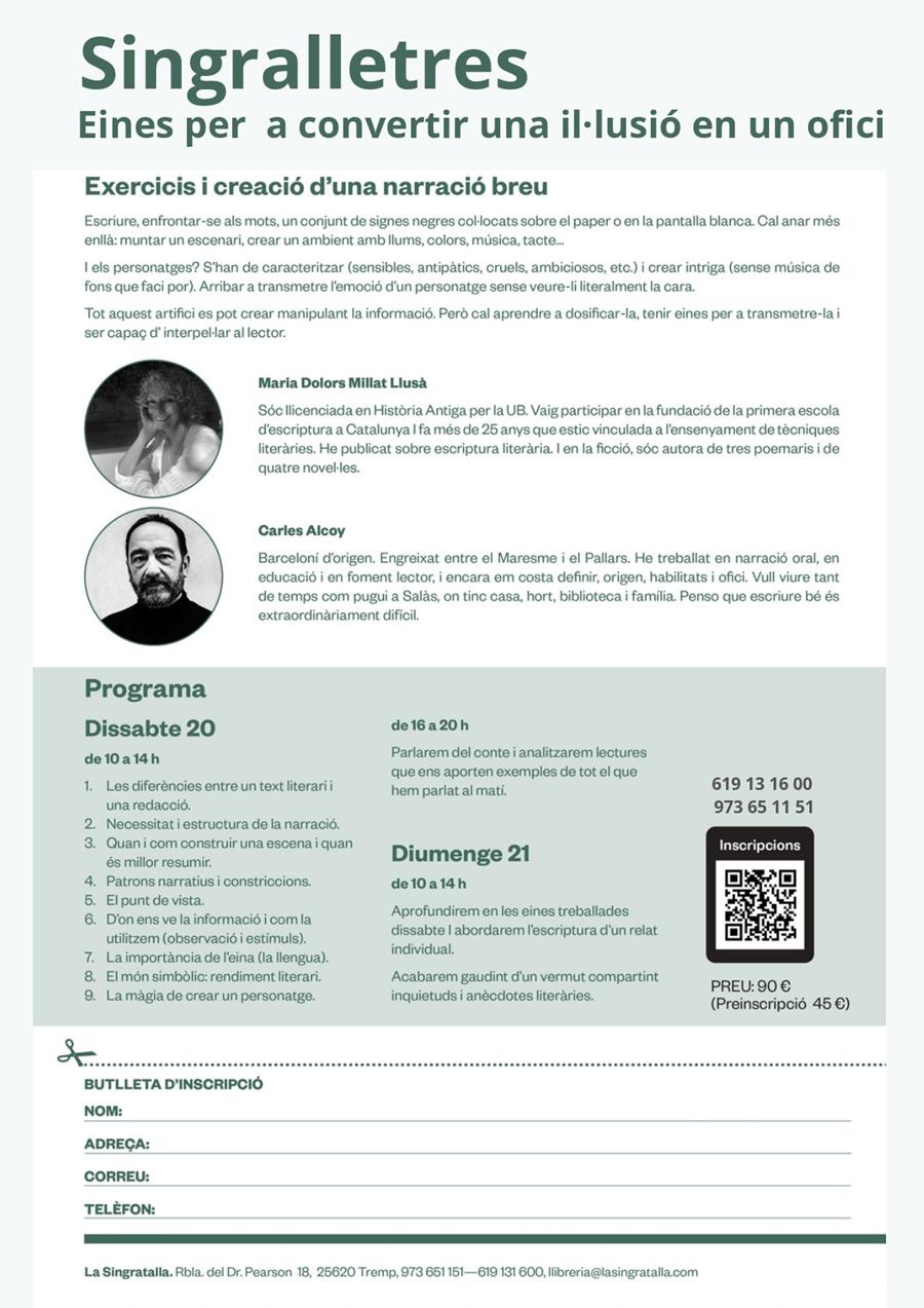 Singralletres. Taller de Narrativa a càrrec de Dolors Millat i Carles Alcoy. - Llibreria Online de Tremp