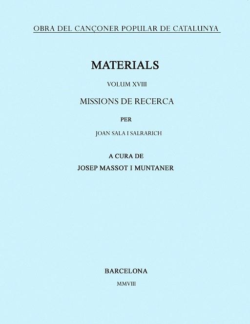OBRA DEL CANÇONER POPULAR DE CATALUNYA: MATERIALS VOLUM XVII | 9788498830705 | SALA, JOAN ; MASSOT, JOSEP | Llibreria Online de Tremp