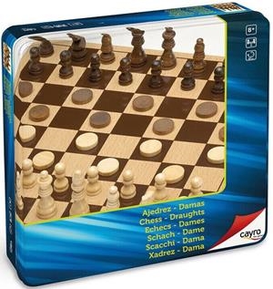 JOC DE TAULA ESCACS I DAMES DE FUSTA METAL BOX | 8422878707515
