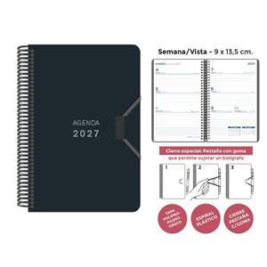 AGENDA ESPIRAL MINI NEGRE SENFORT SETMANA VISTA | 8412885261070 | Llibreria Online de Tremp
