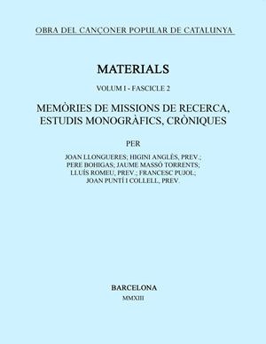 OBRA DEL CANÇONER POPULAR DE CATALUNYA. VOLUM I. FASCICLE 2. MEMÒRIES DE MISSION | 9788498835939 | VARIOS AUTORES